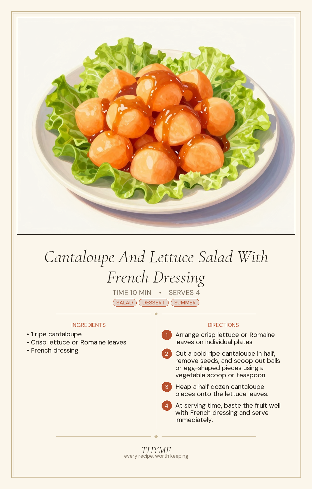 Cantaloupe And Lettuce Salad With French Dressing