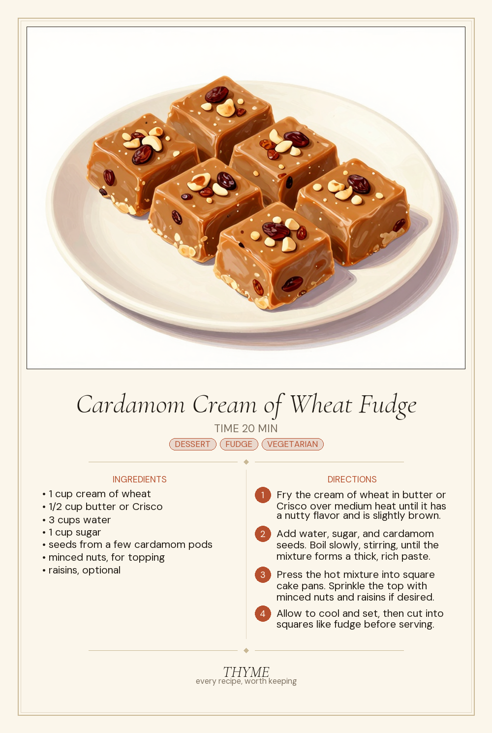 Cardamom Cream of Wheat Fudge