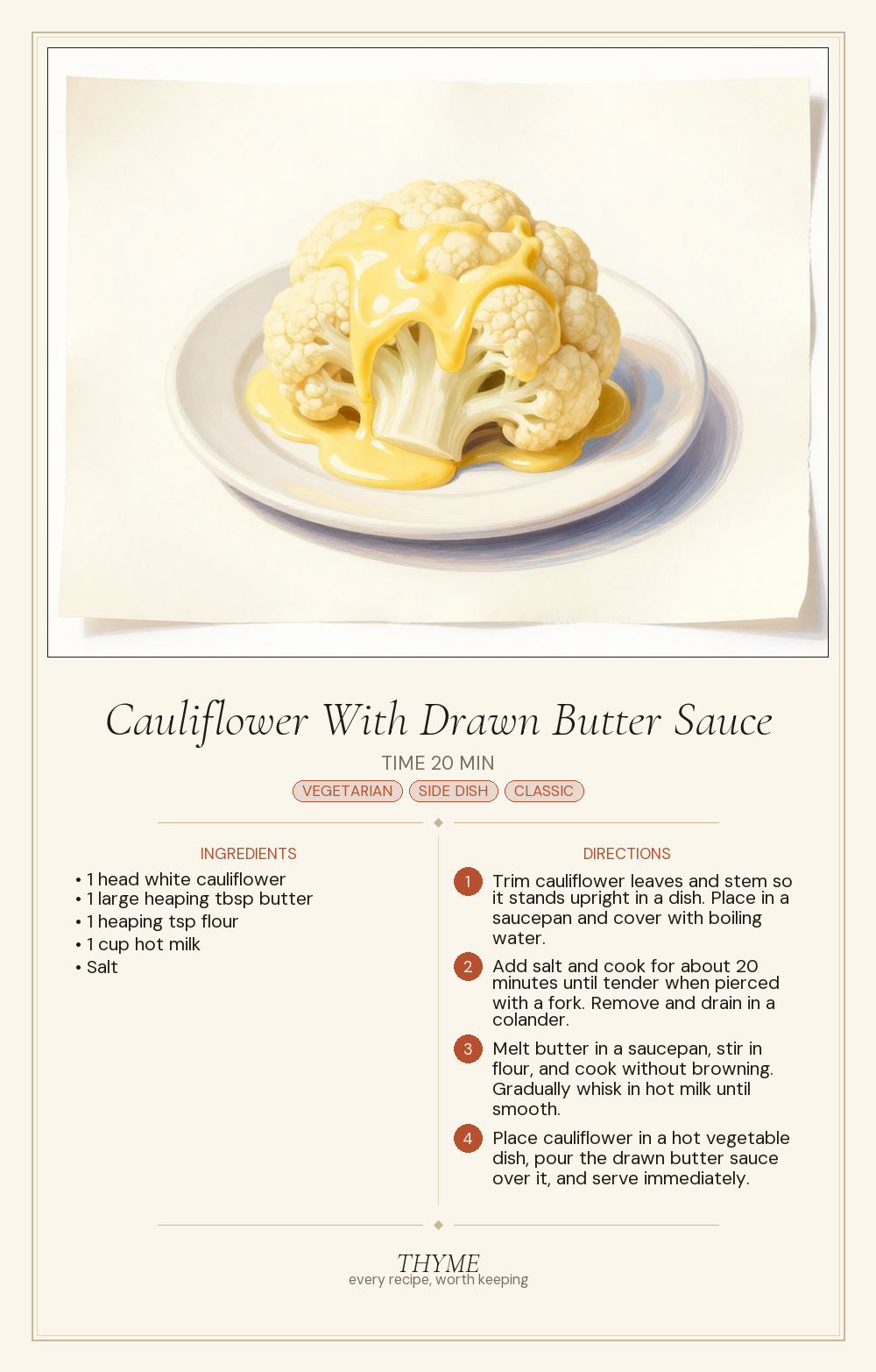 Cauliflower With Drawn Butter Sauce