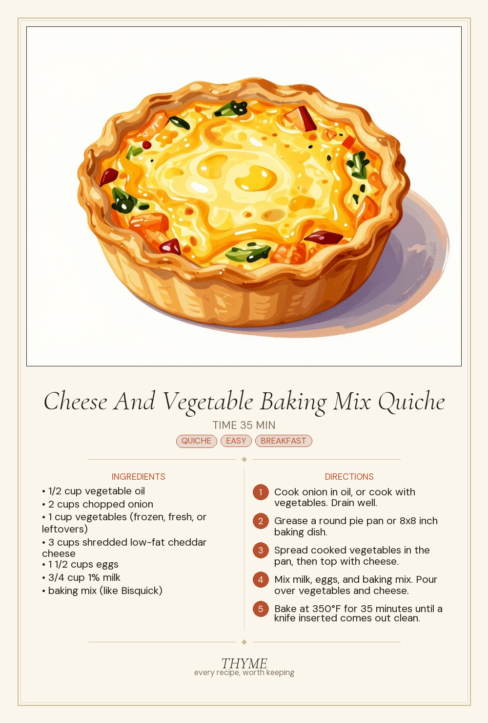 Cheese And Vegetable Baking Mix Quiche