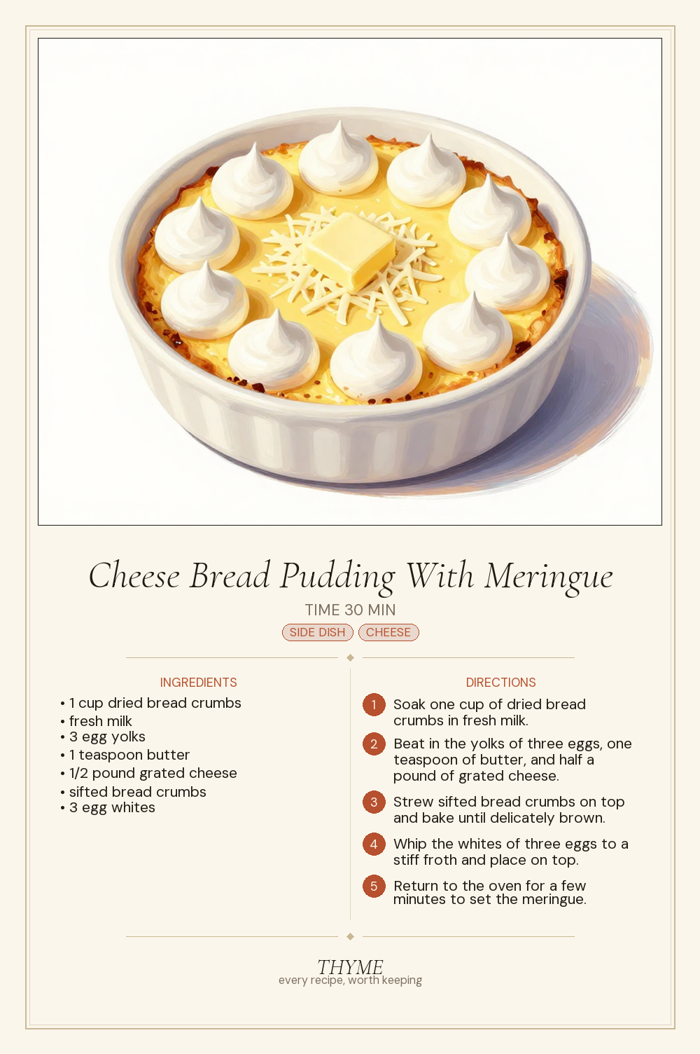 Cheese Bread Pudding With Meringue
