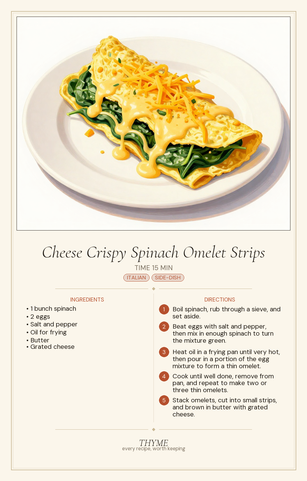 Cheese Crispy Spinach Omelet Strips