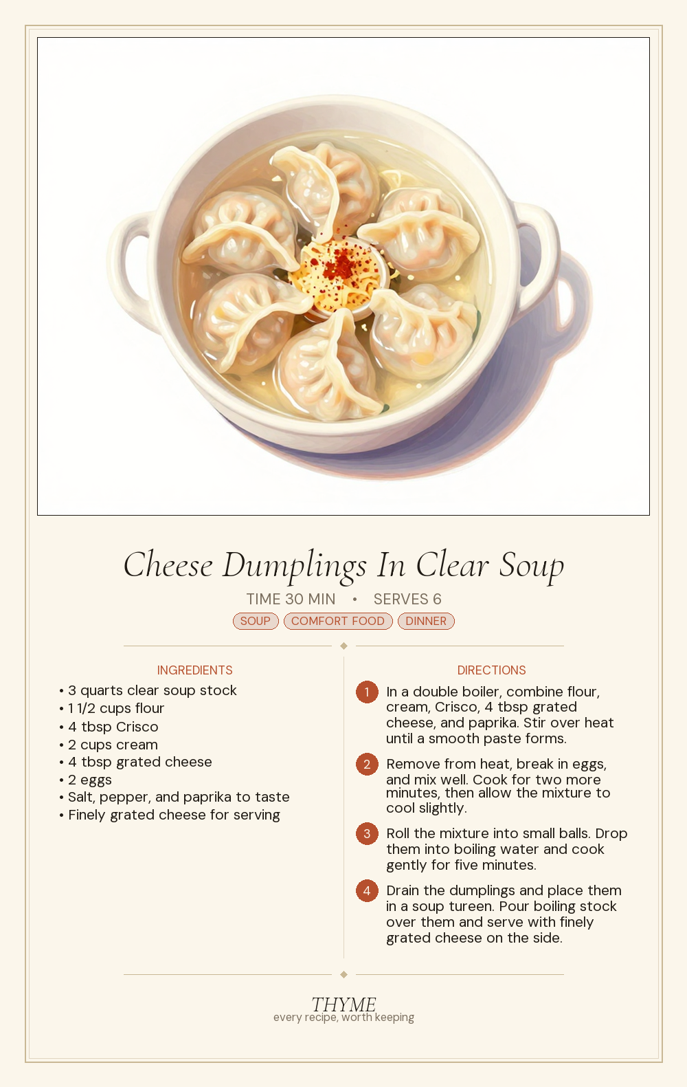 Cheese Dumplings In Clear Soup