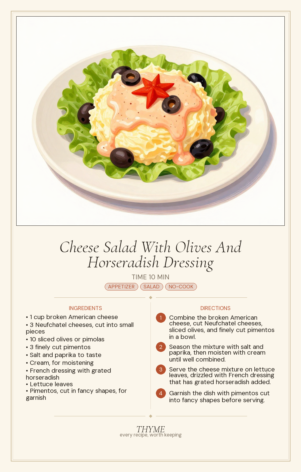 Cheese Salad With Olives And Horseradish Dressing