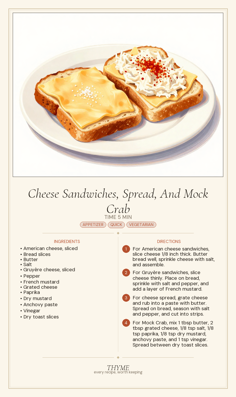 Cheese Sandwiches, Spread, And Mock Crab