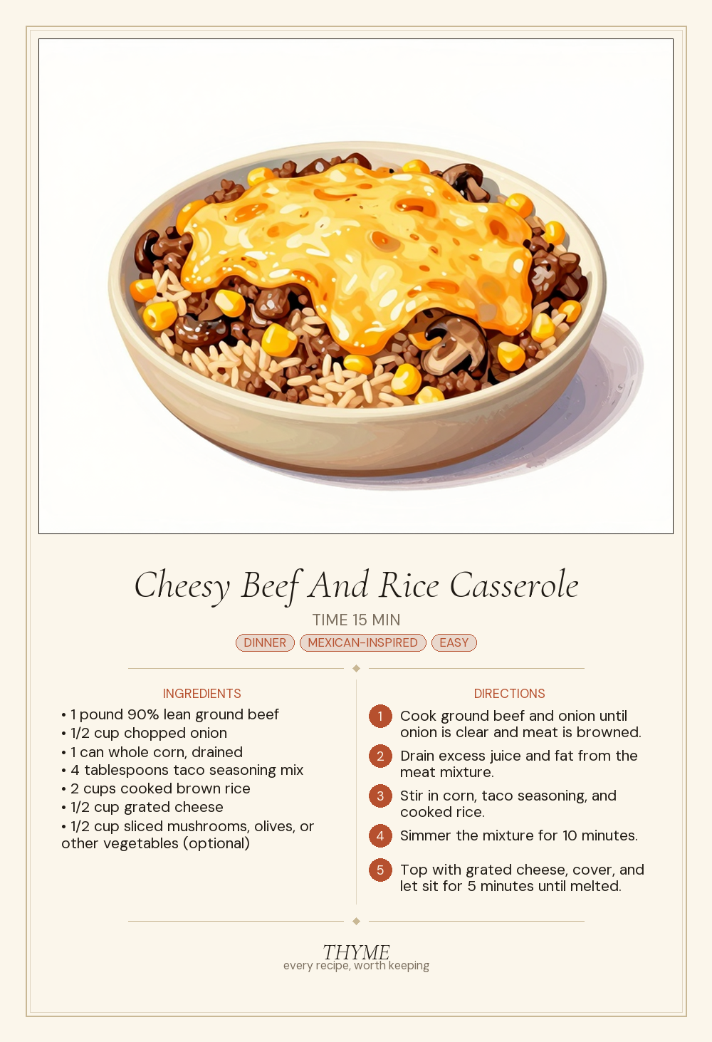 Cheesy Beef And Rice Casserole