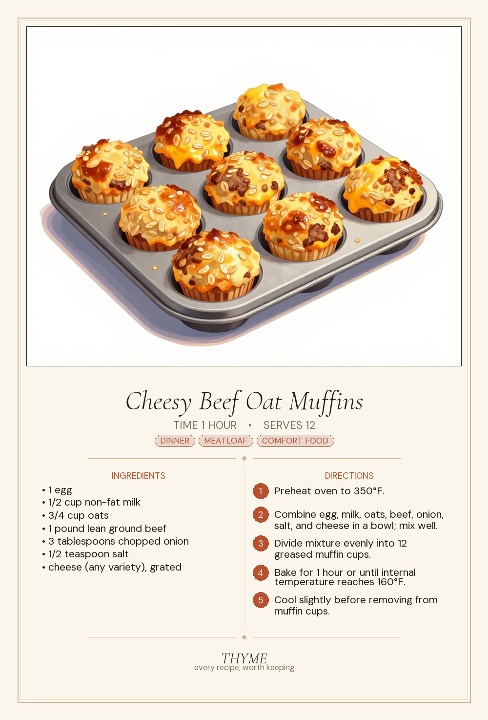Cheesy Beef Oat Muffins