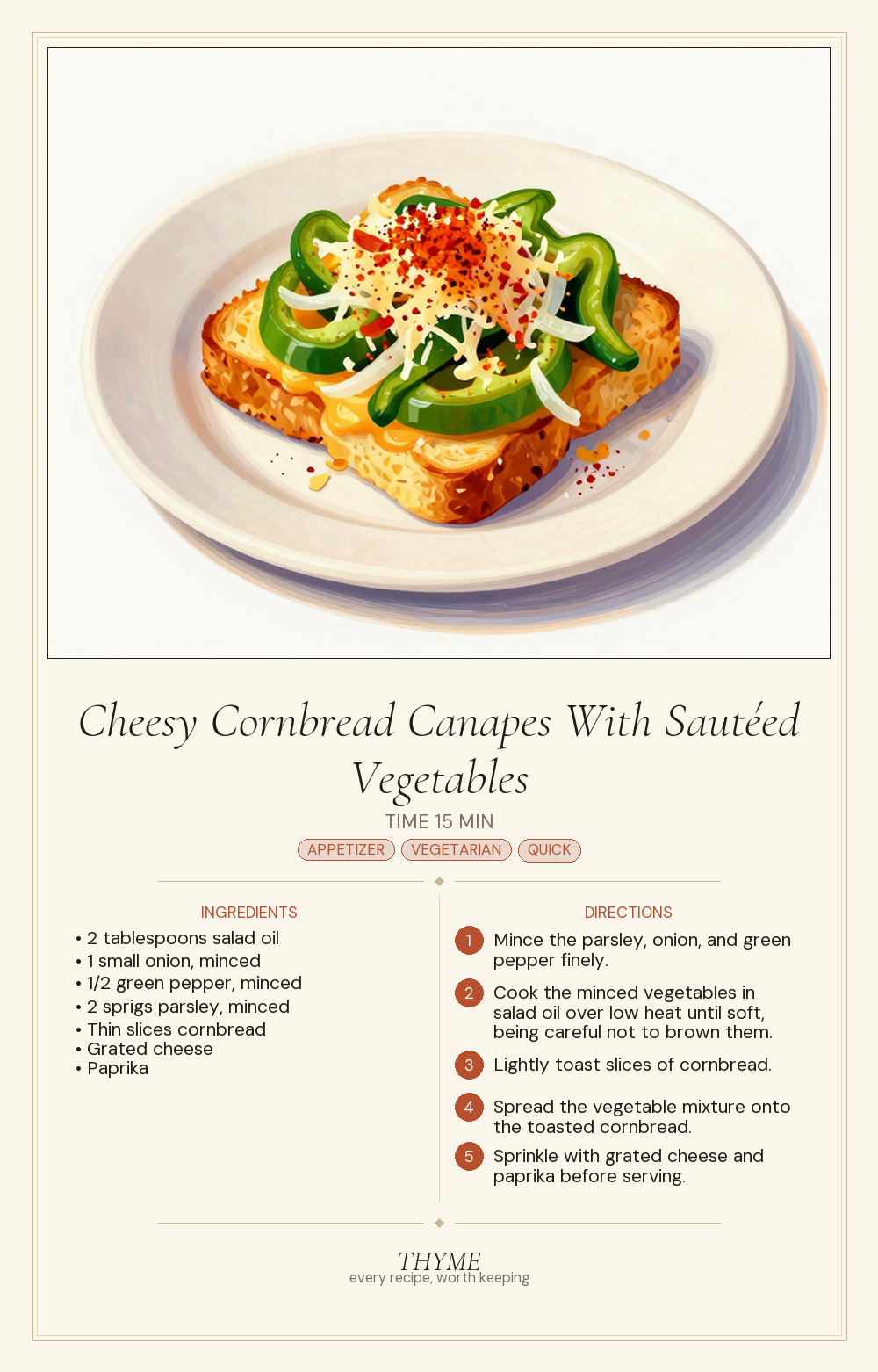 Cheesy Cornbread Canapes With Sautéed Vegetables