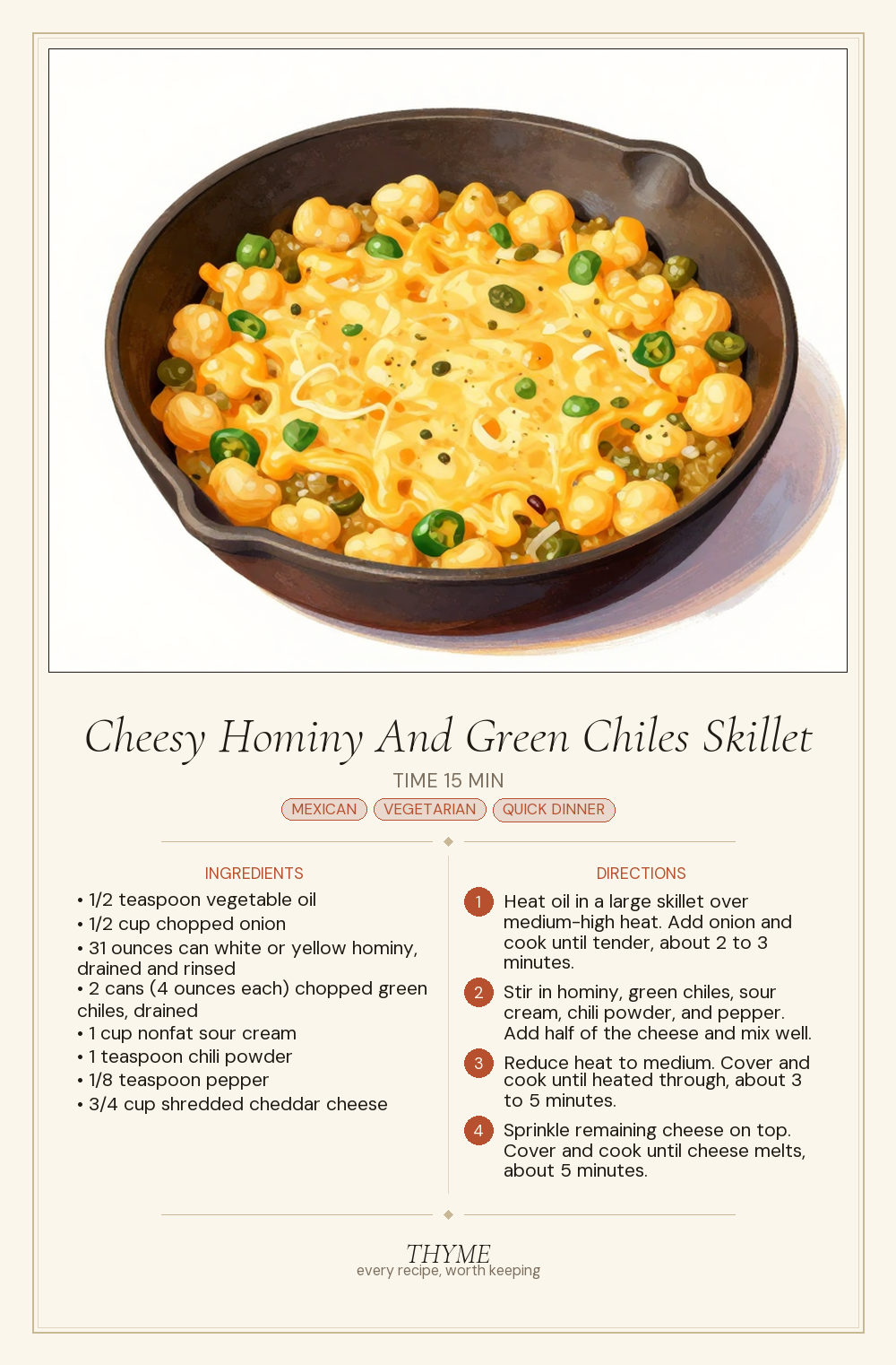 Cheesy Hominy And Green Chiles Skillet