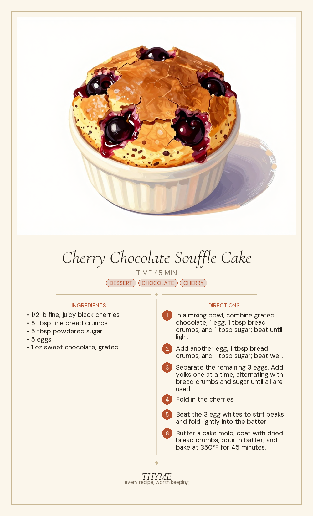 Cherry Chocolate Souffle Cake