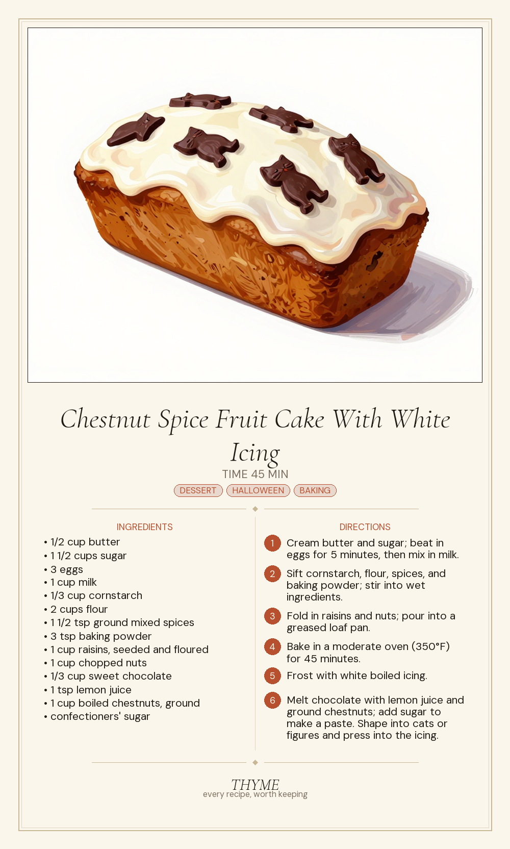 Chestnut Spice Fruit Cake With White Icing