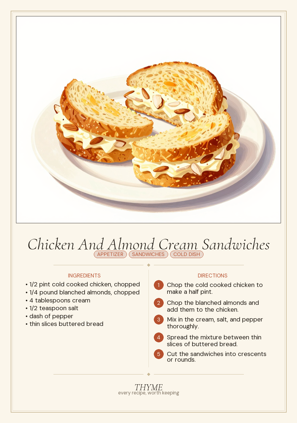 Chicken And Almond Cream Sandwiches