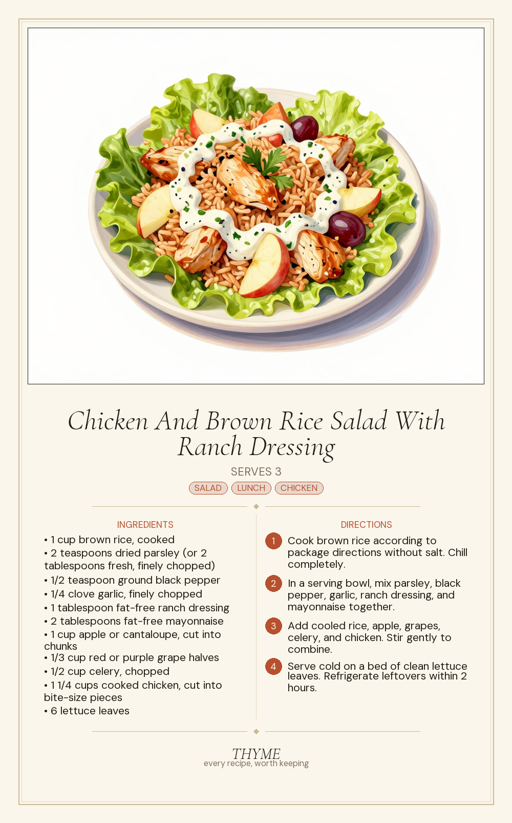 Chicken And Brown Rice Salad With Ranch Dressing