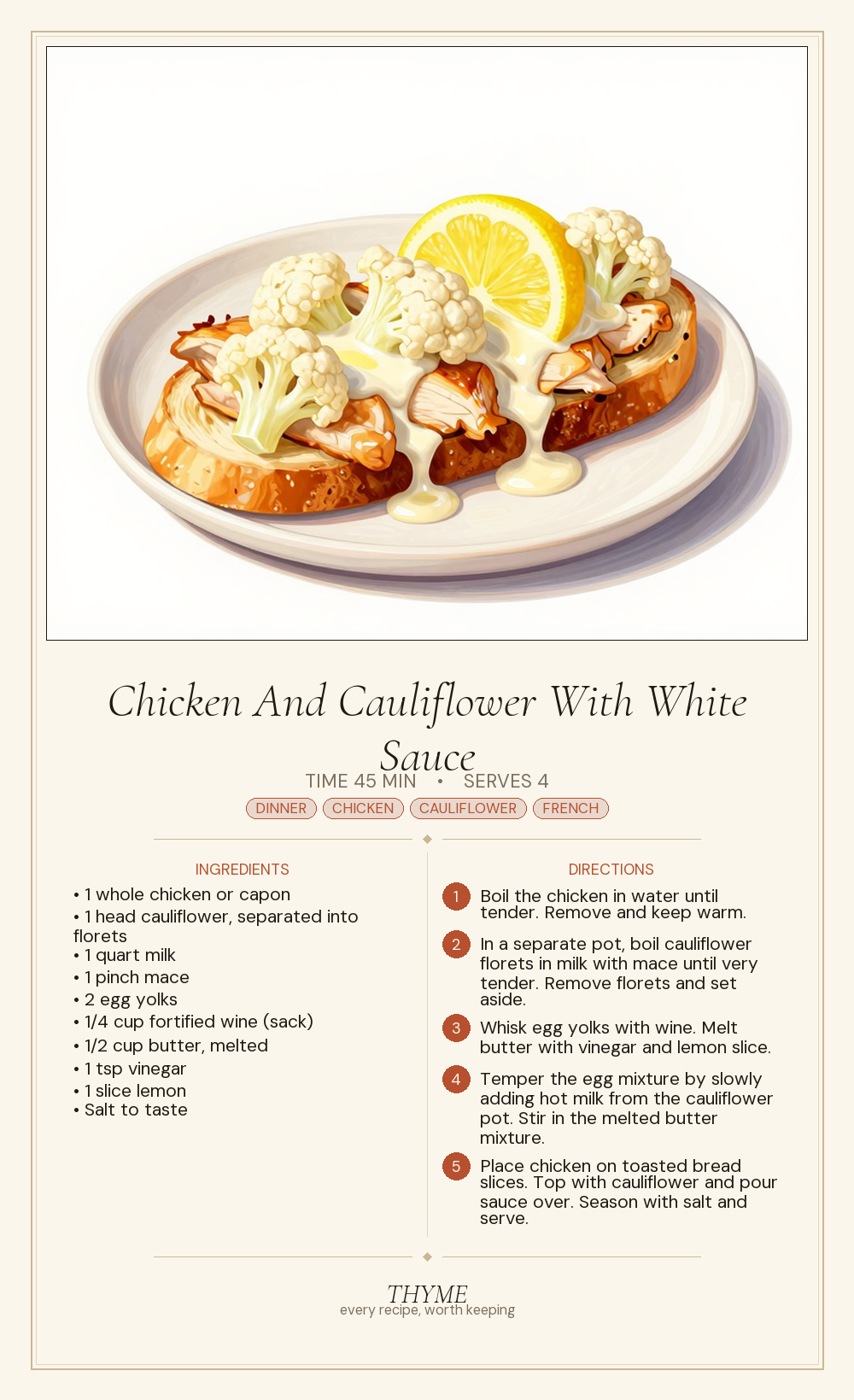 Chicken And Cauliflower With White Sauce