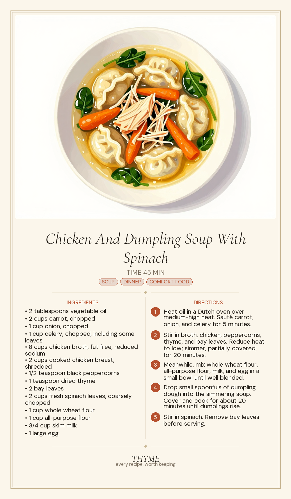 Chicken And Dumpling Soup With Spinach