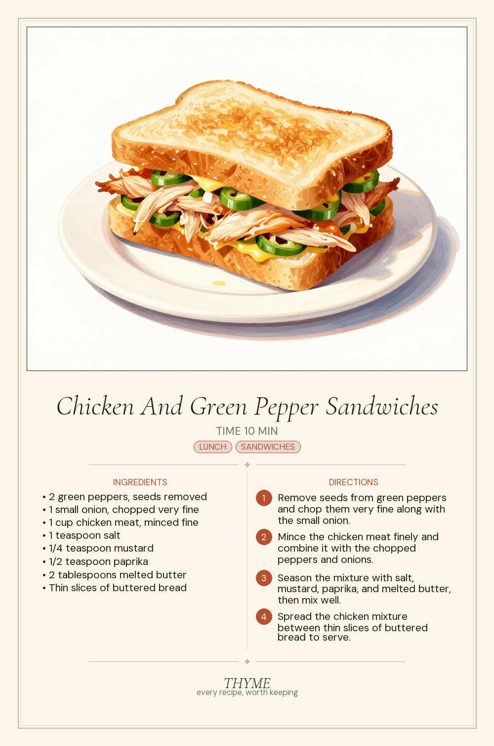 Chicken And Green Pepper Sandwiches