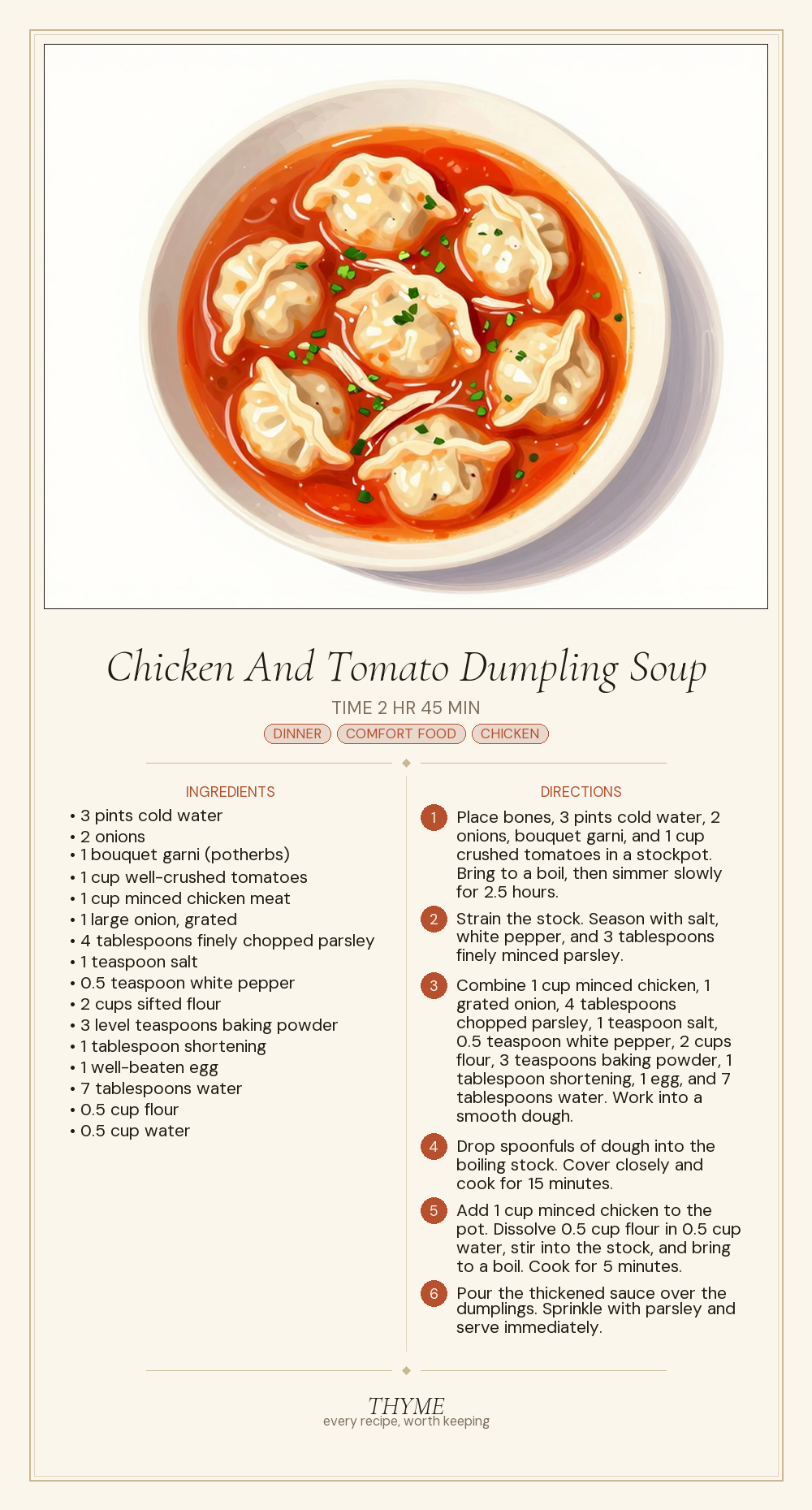 Chicken And Tomato Dumpling Soup