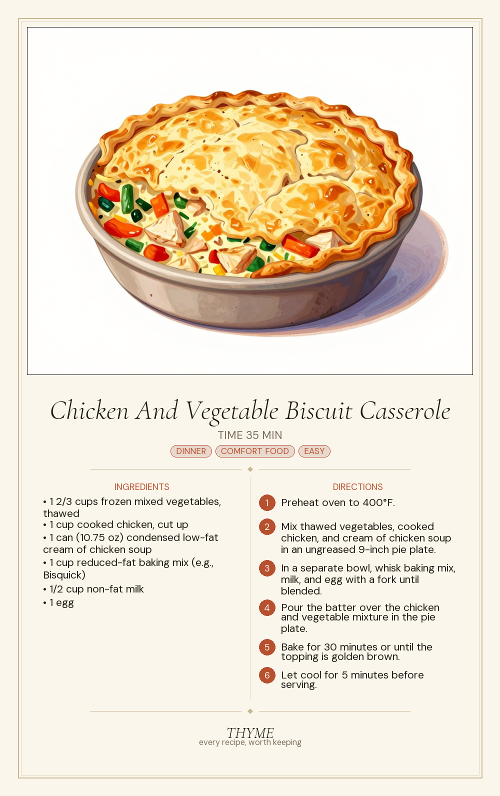 Chicken And Vegetable Biscuit Casserole