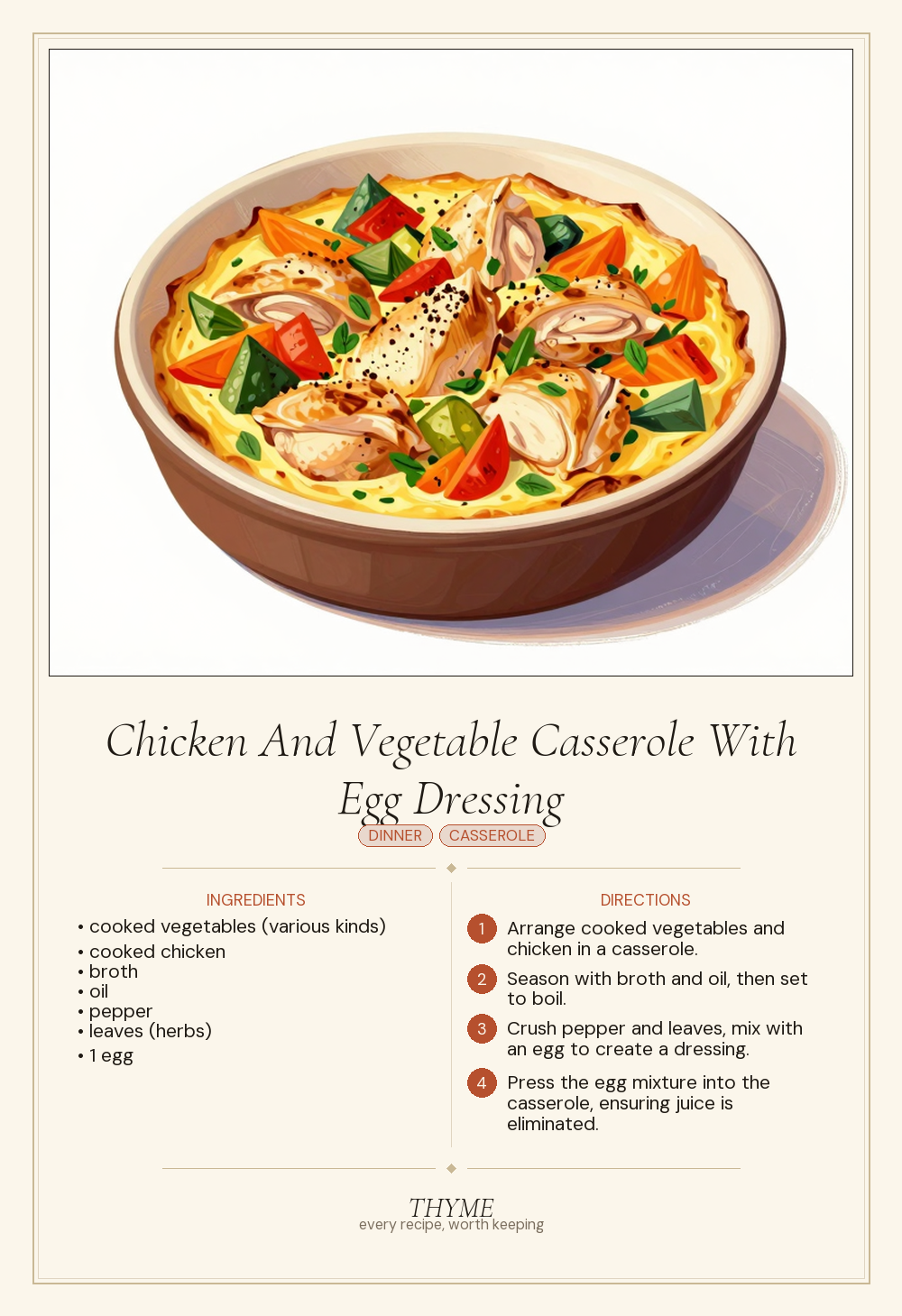 Chicken And Vegetable Casserole With Egg Dressing