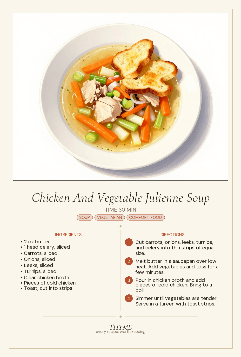 Chicken And Vegetable Julienne Soup