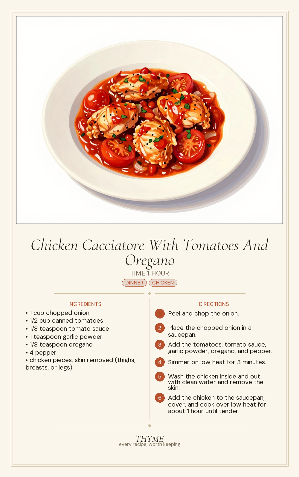 Chicken Cacciatore With Tomatoes And Oregano