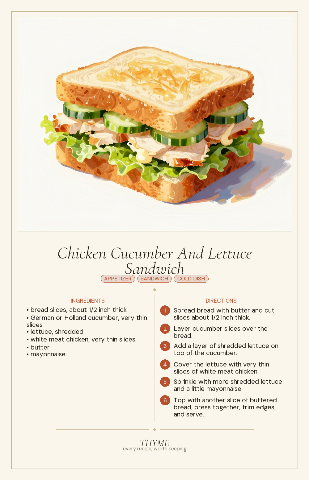 Chicken Cucumber And Lettuce Sandwich