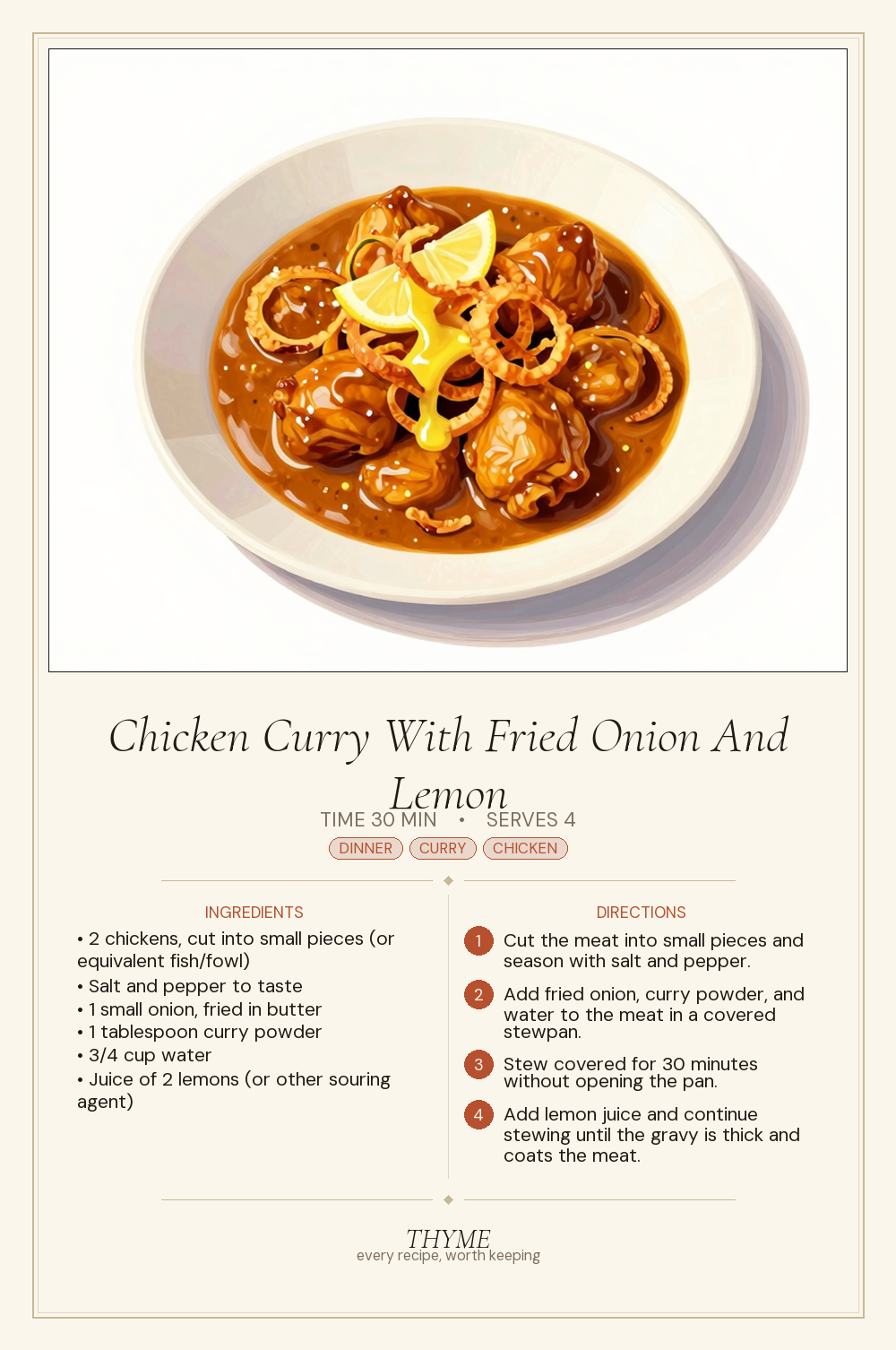 Chicken Curry With Fried Onion And Lemon