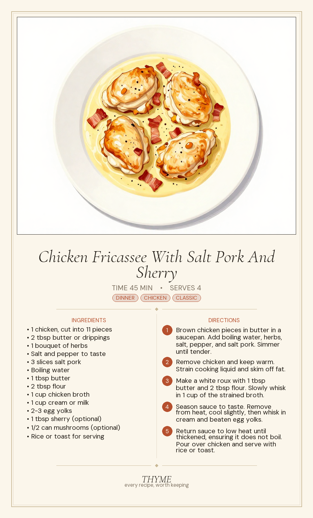 Chicken Fricassee With Salt Pork And Sherry