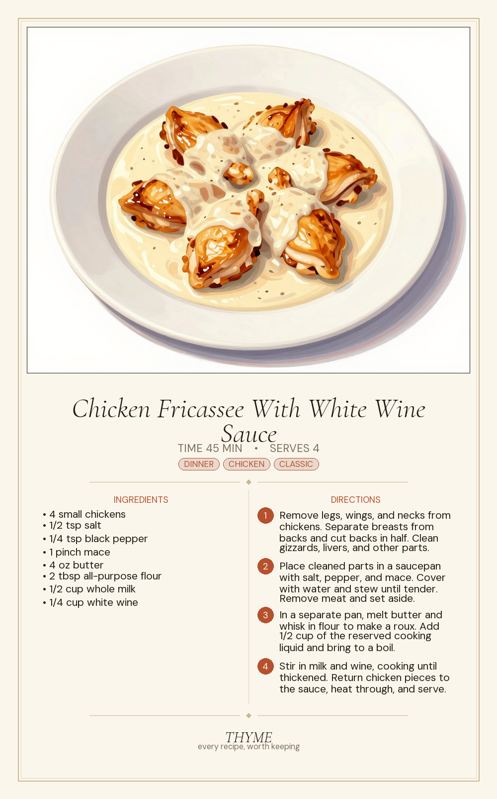 Chicken Fricassee With White Wine Sauce