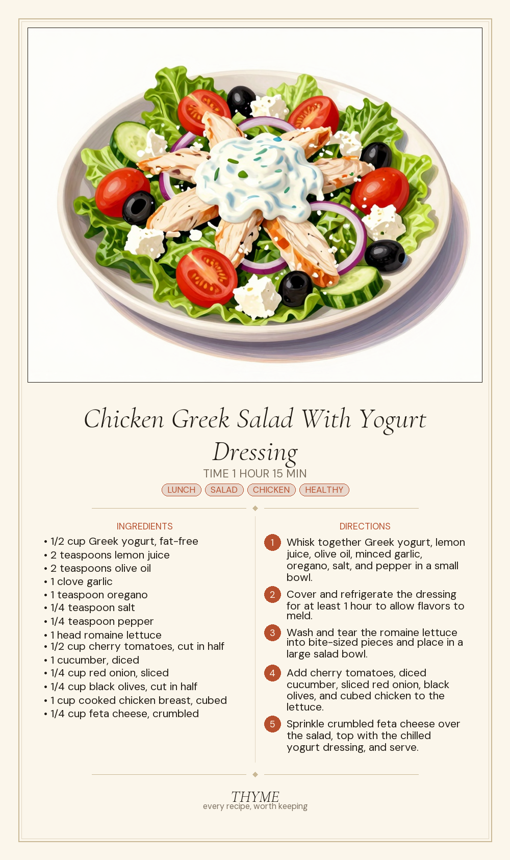 Chicken Greek Salad With Yogurt Dressing
