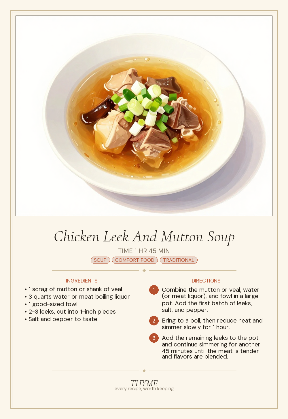 Chicken Leek And Mutton Soup