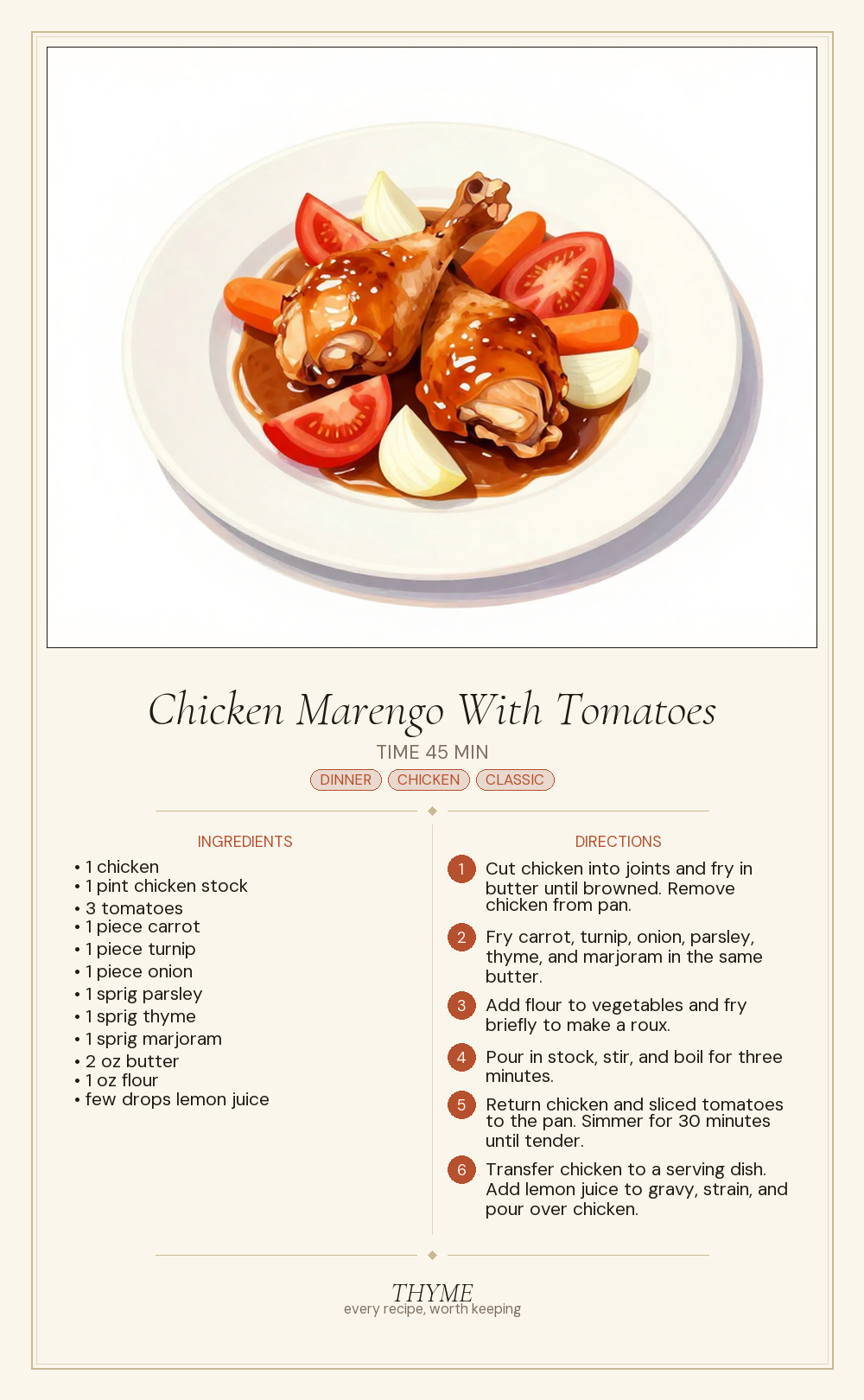 Chicken Marengo With Tomatoes