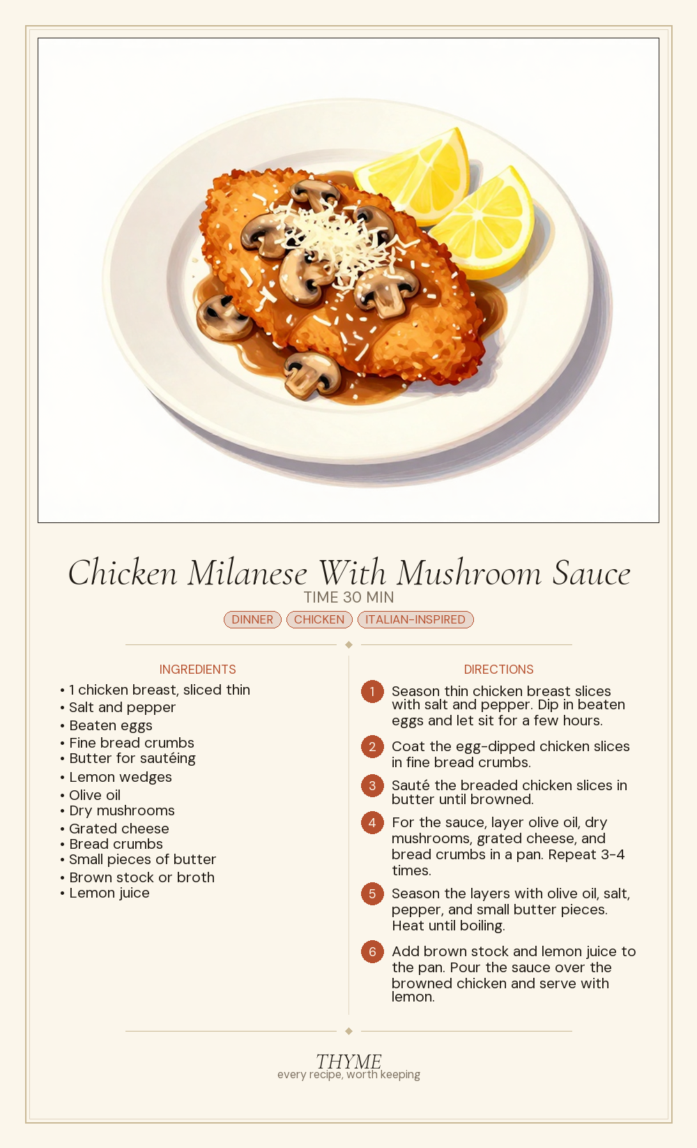 Chicken Milanese With Mushroom Sauce