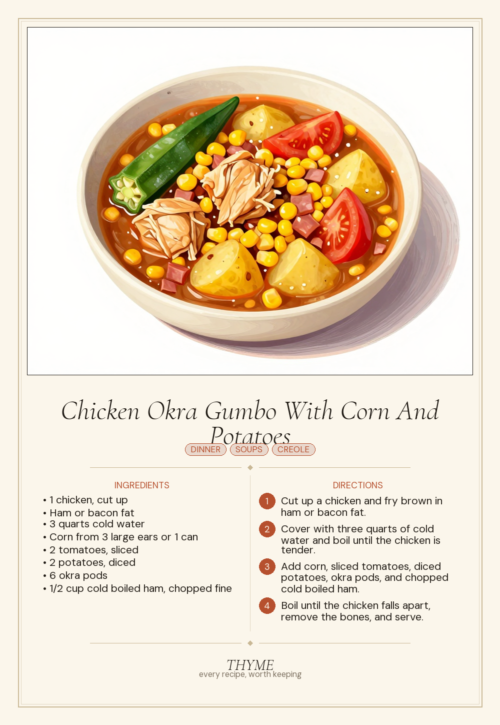 Chicken Okra Gumbo With Corn And Potatoes