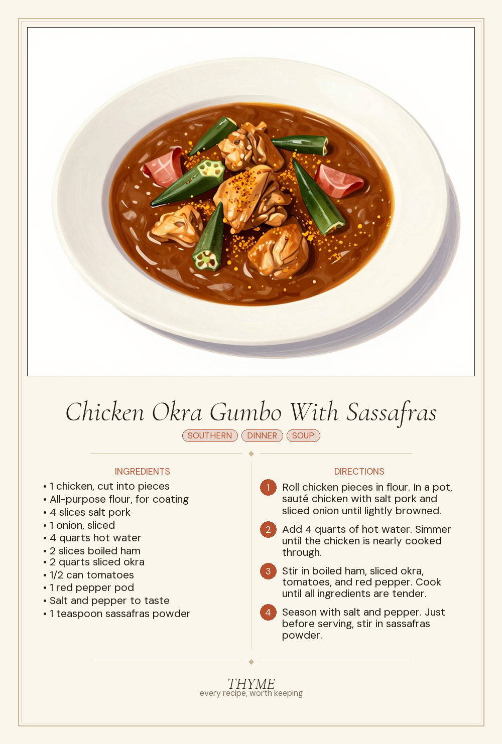 Chicken Okra Gumbo With Sassafras