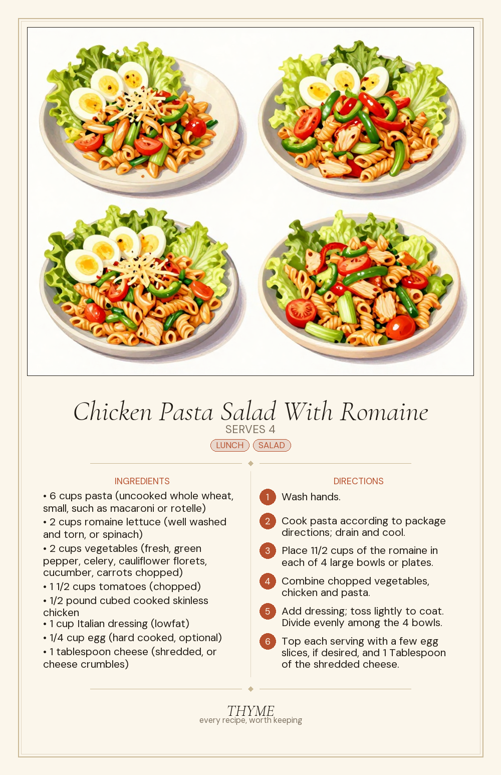 Chicken Pasta Salad With Romaine