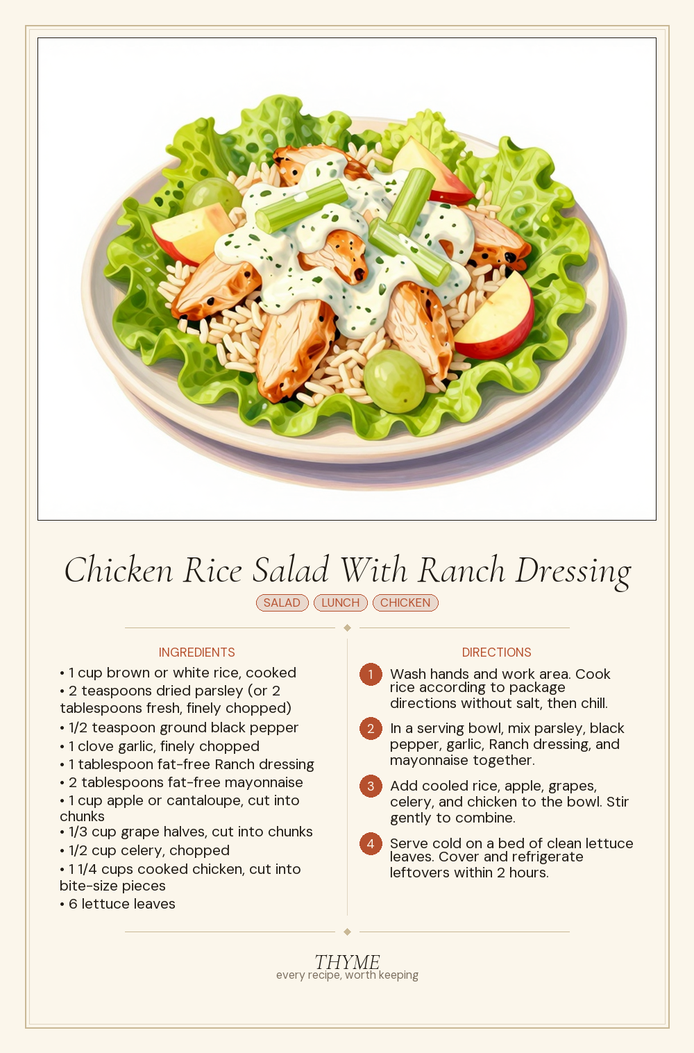 Chicken Rice Salad With Ranch Dressing