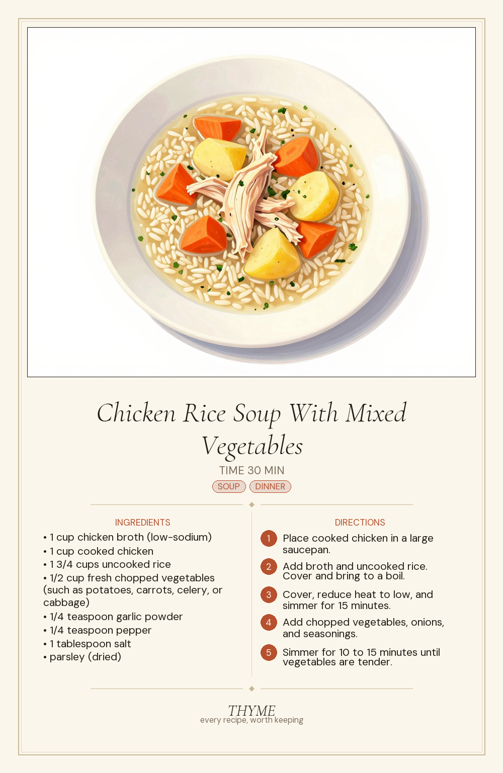 Chicken Rice Soup With Mixed Vegetables