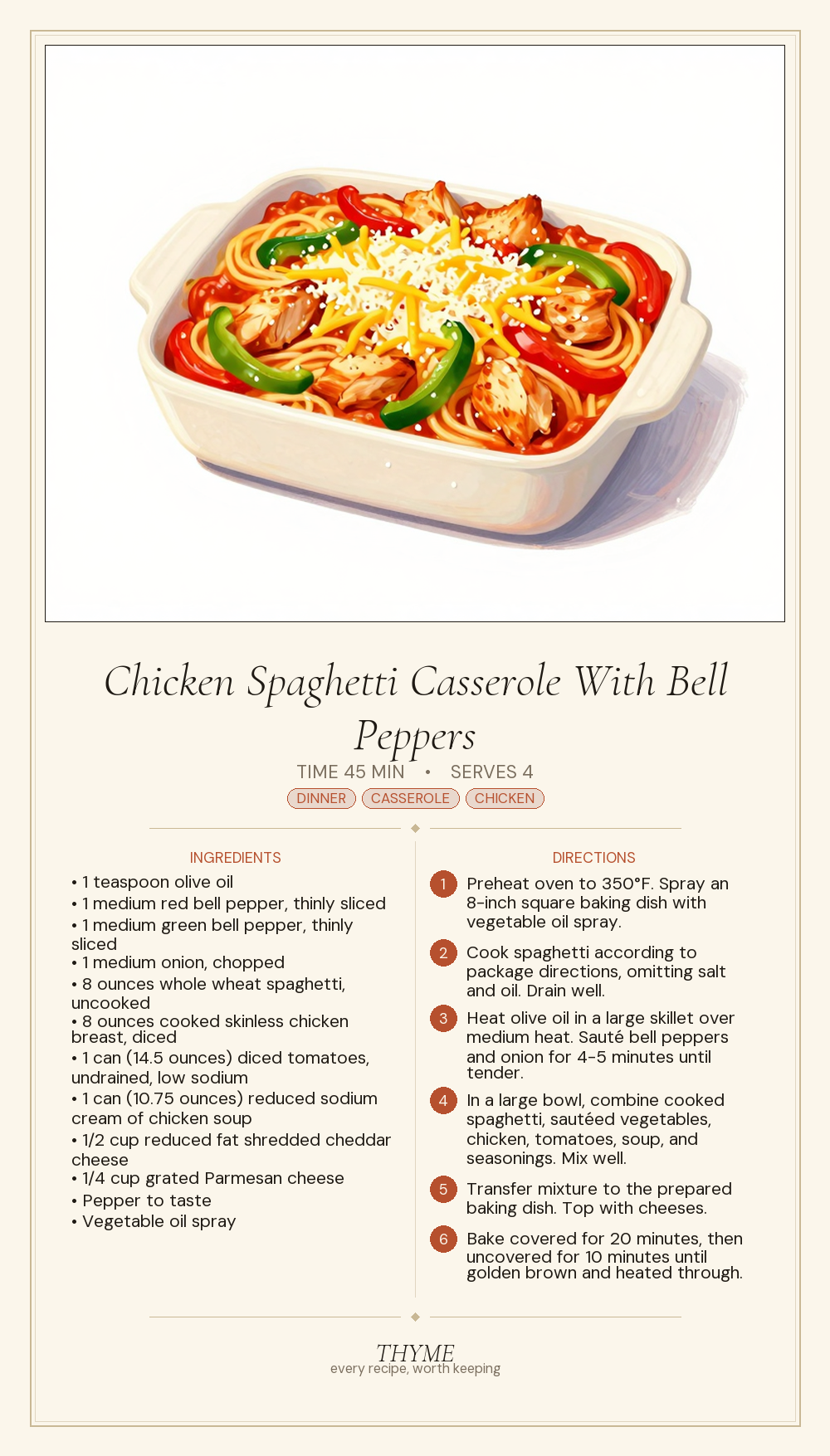 Chicken Spaghetti Casserole With Bell Peppers