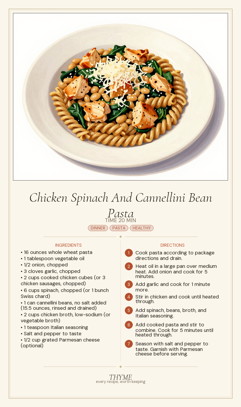 Chicken Spinach And Cannellini Bean Pasta