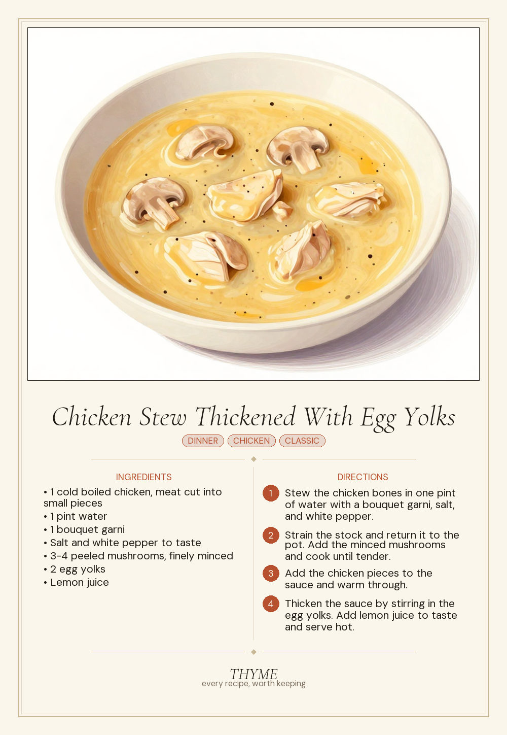 Chicken Stew Thickened With Egg Yolks