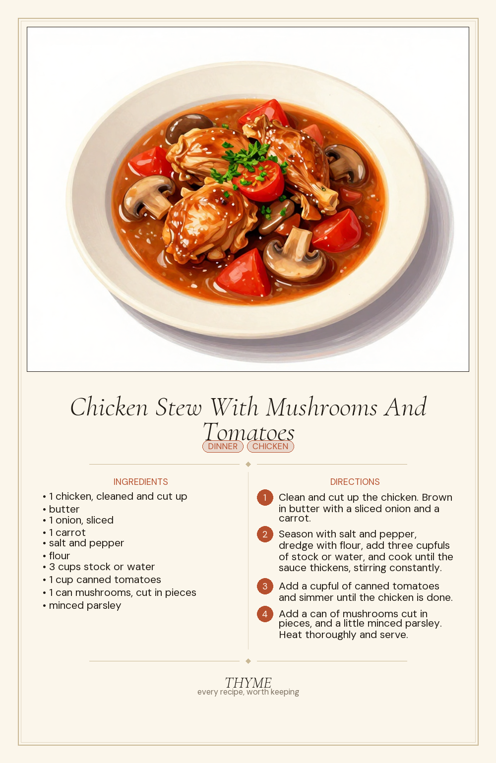 Chicken Stew With Mushrooms And Tomatoes
