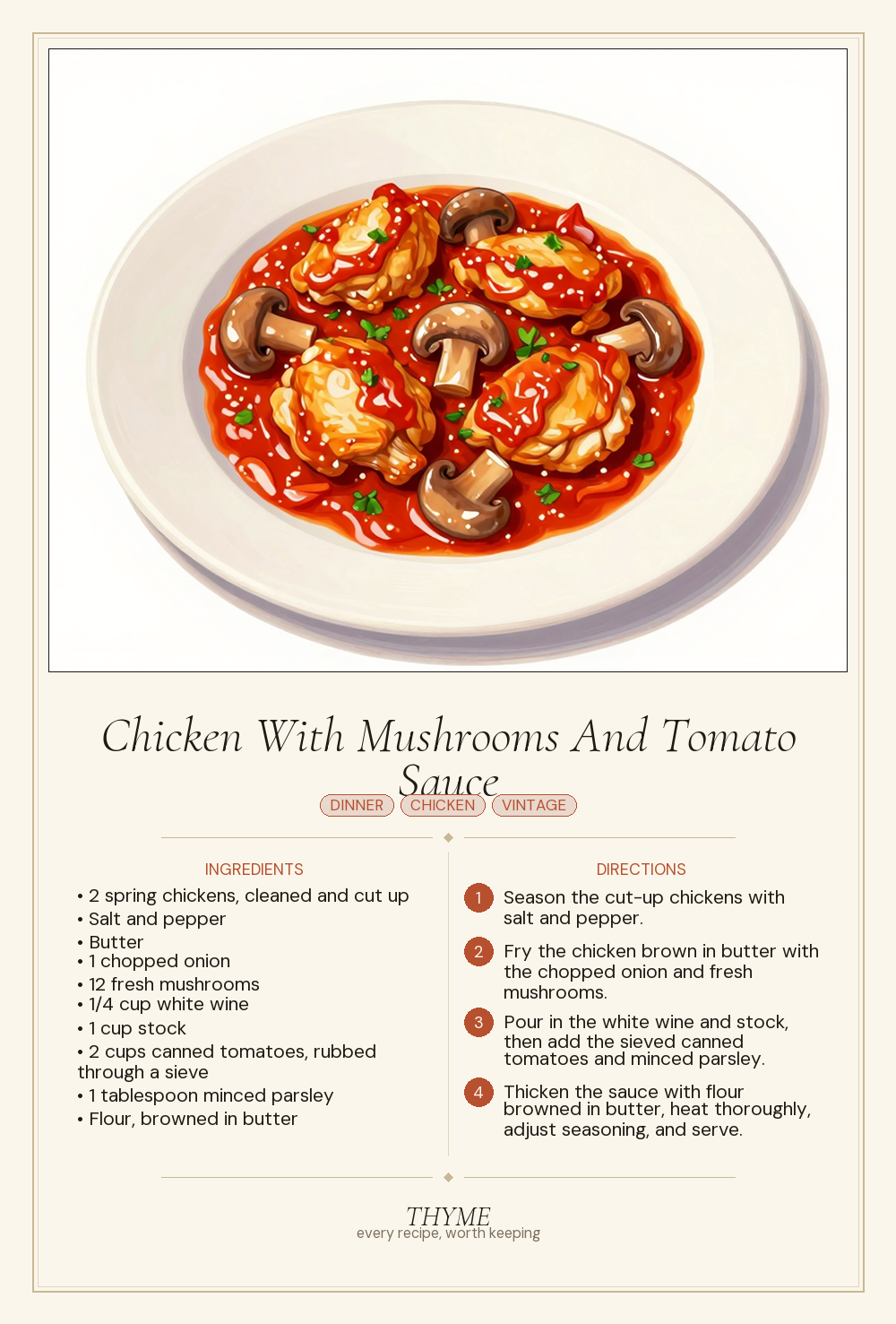 Chicken With Mushrooms And Tomato Sauce