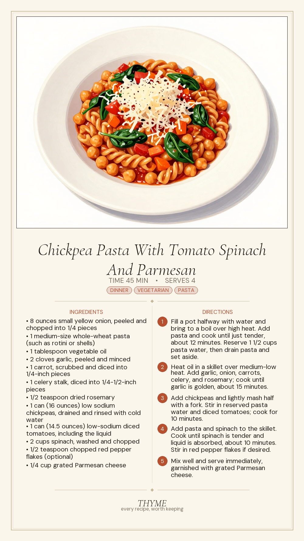 Chickpea Pasta With Tomato Spinach And Parmesan