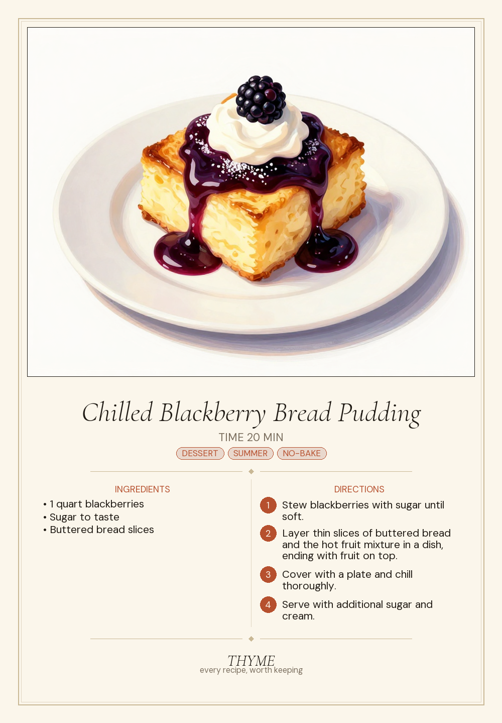 Chilled Blackberry Bread Pudding