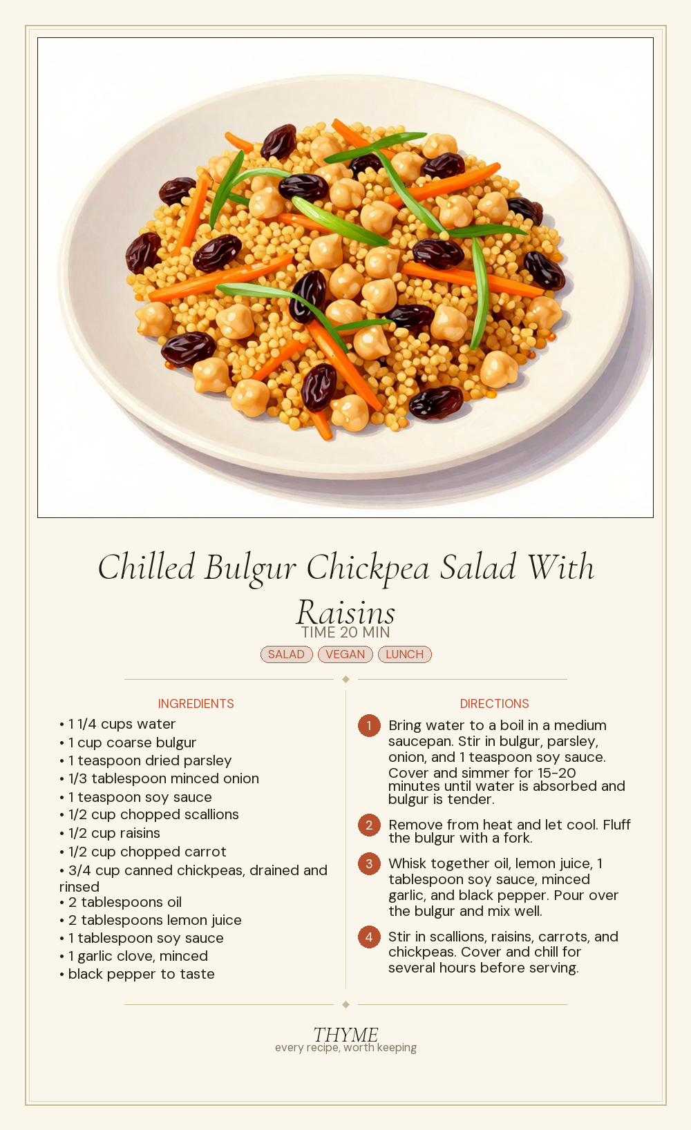 Chilled Bulgur Chickpea Salad With Raisins