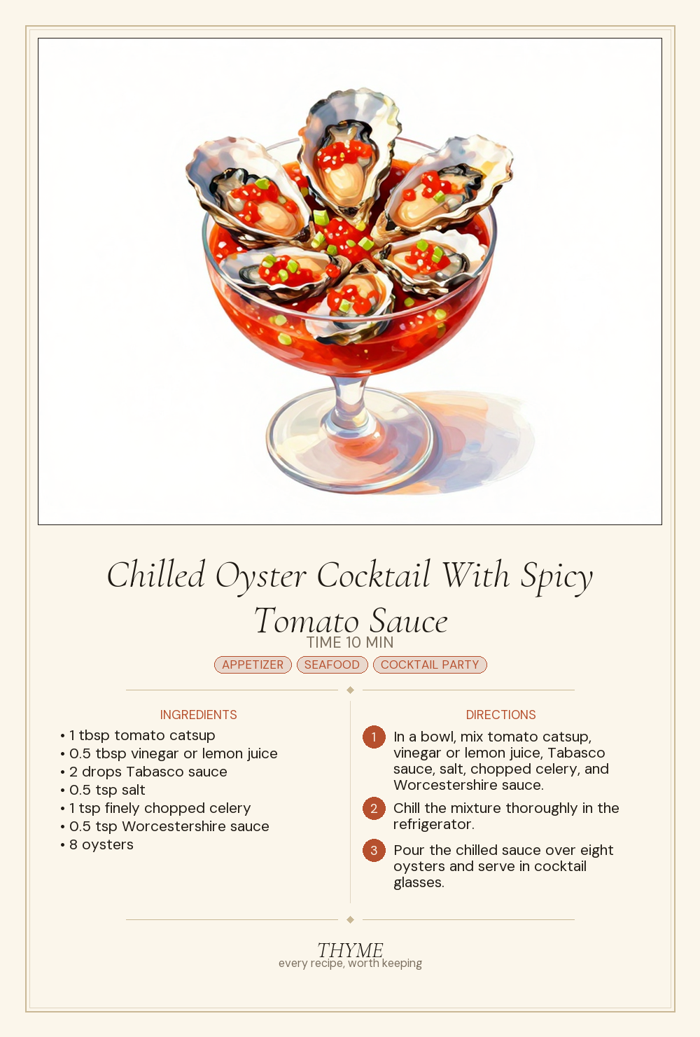 Chilled Oyster Cocktail With Spicy Tomato Sauce