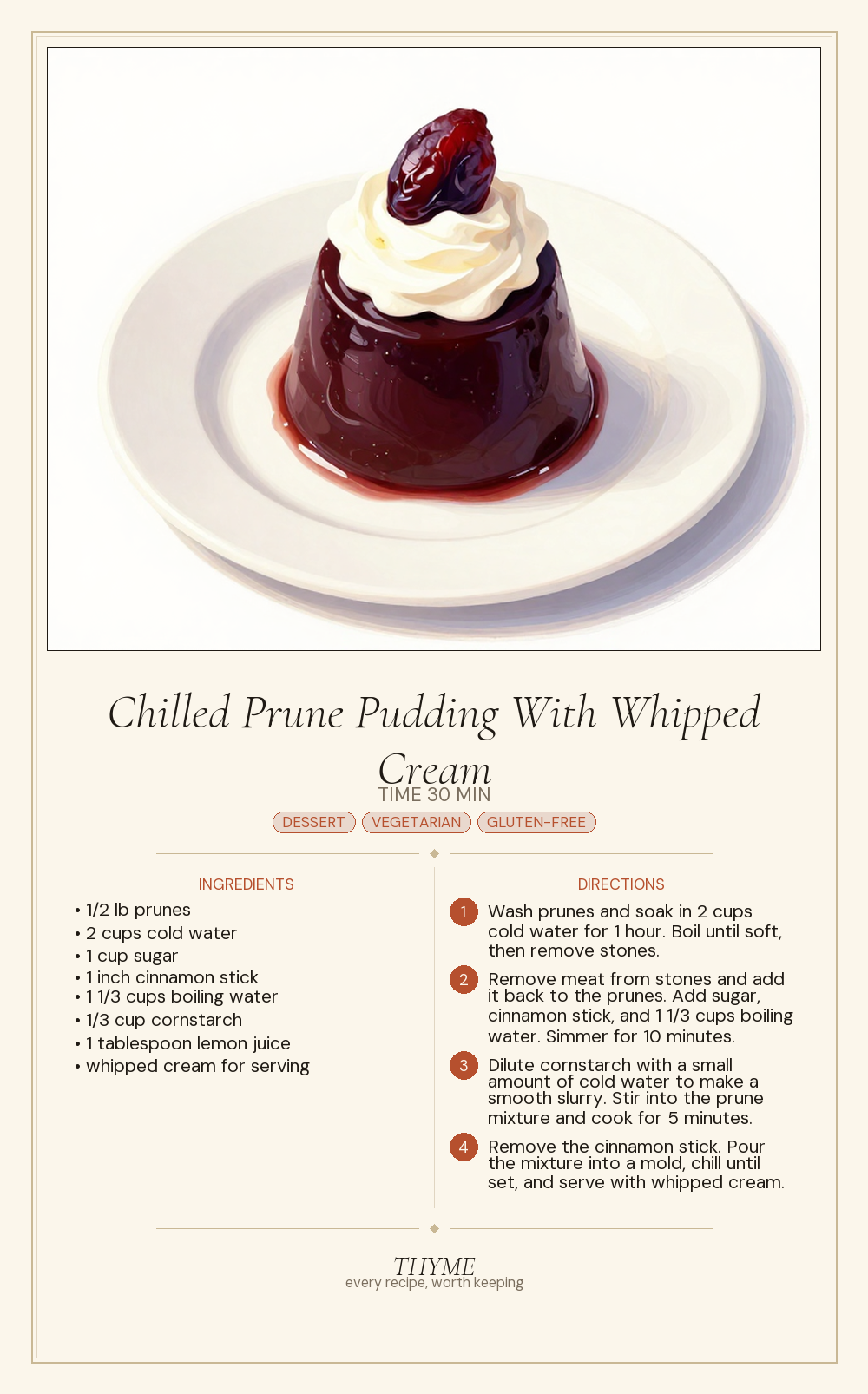 Chilled Prune Pudding With Whipped Cream