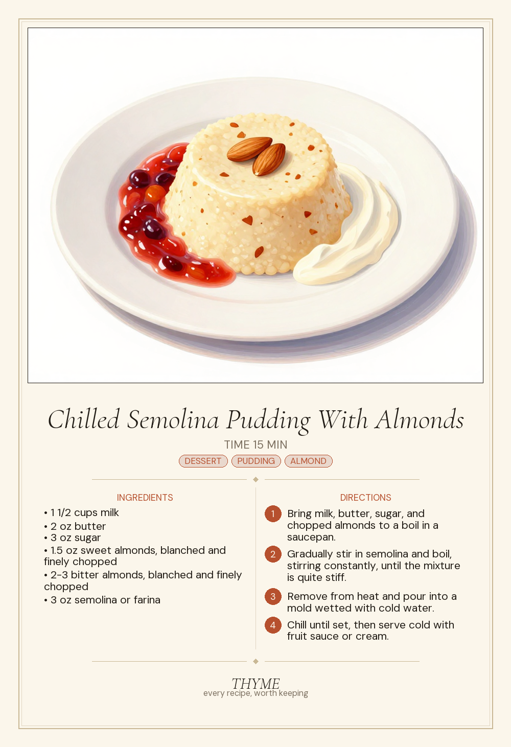 Chilled Semolina Pudding With Almonds