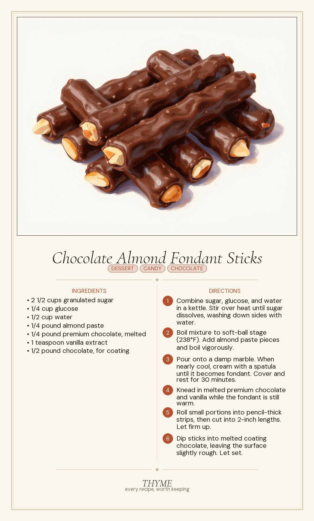 Chocolate Almond Fondant Sticks